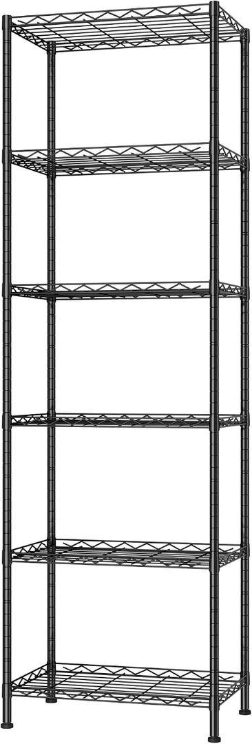 HOMEFORT 6-Shelving Unit, Adjustable Wire Shelving, Metal Wire Shelf Rack Organizer for Kitchen, Pantry, Closet, Bathroom, Laundry, Black,21" W x 11" D x 69" H