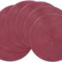 Floroom 15 Inch Round Braided Placemats Set of 6, Washable Heat Resistant Cotton Polyester Circle Place Mats for Kitchen Dining Table - Burgundy