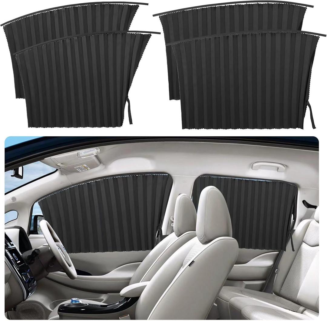 4 Pcs Car Side Window Sun Shades - Car Magnetic Track Blinds Curtains, Car Window Curtains, Car Summer Sunshade Accessories, Protecting Infant Sleep Privacy Sun Shades Black