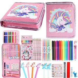 Leeche Fruit Scented Markers Set 44 Pcs Filled Stationery with Unicorn Pencil Case,Art Supplies for Kids Ages 4-6-8, Perfect Unicorn Gifts for Girls,Assortment Marker Pencil Gel Pen Coloring