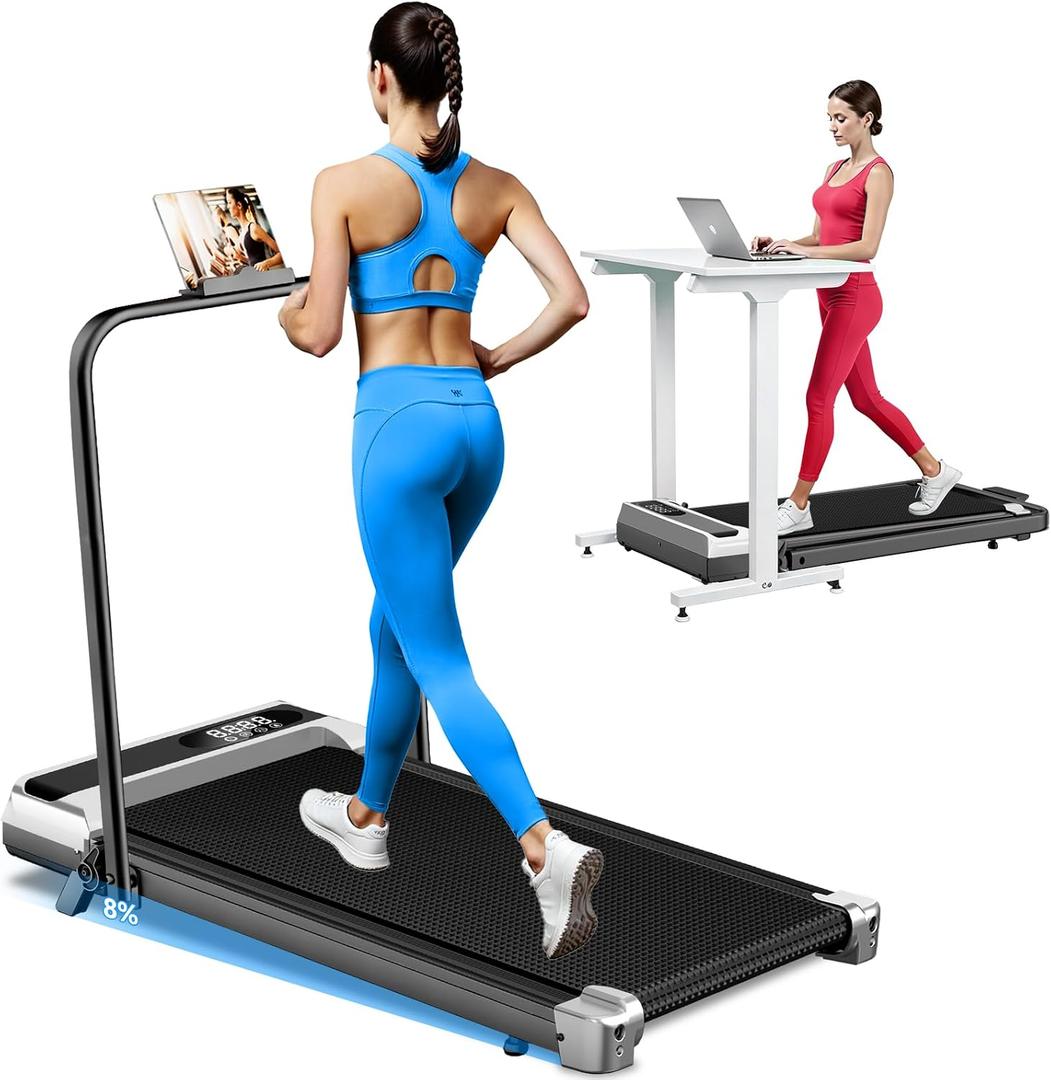 Walking Pad Treadmill with 8% Incline for Home Office,3.0HP Low Noise Portable Folding Under Desk Treadmill with Remote Control,Jogging Running Machine,350 Lbs Capacity,Handle Bar