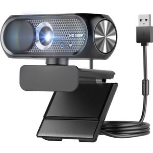 1080P HD Webcam with Privacy Cover, Wide-Angle Lens, Auto Light Correction, Plug & Play USB Webcam for Laptop, Desktop (Black)