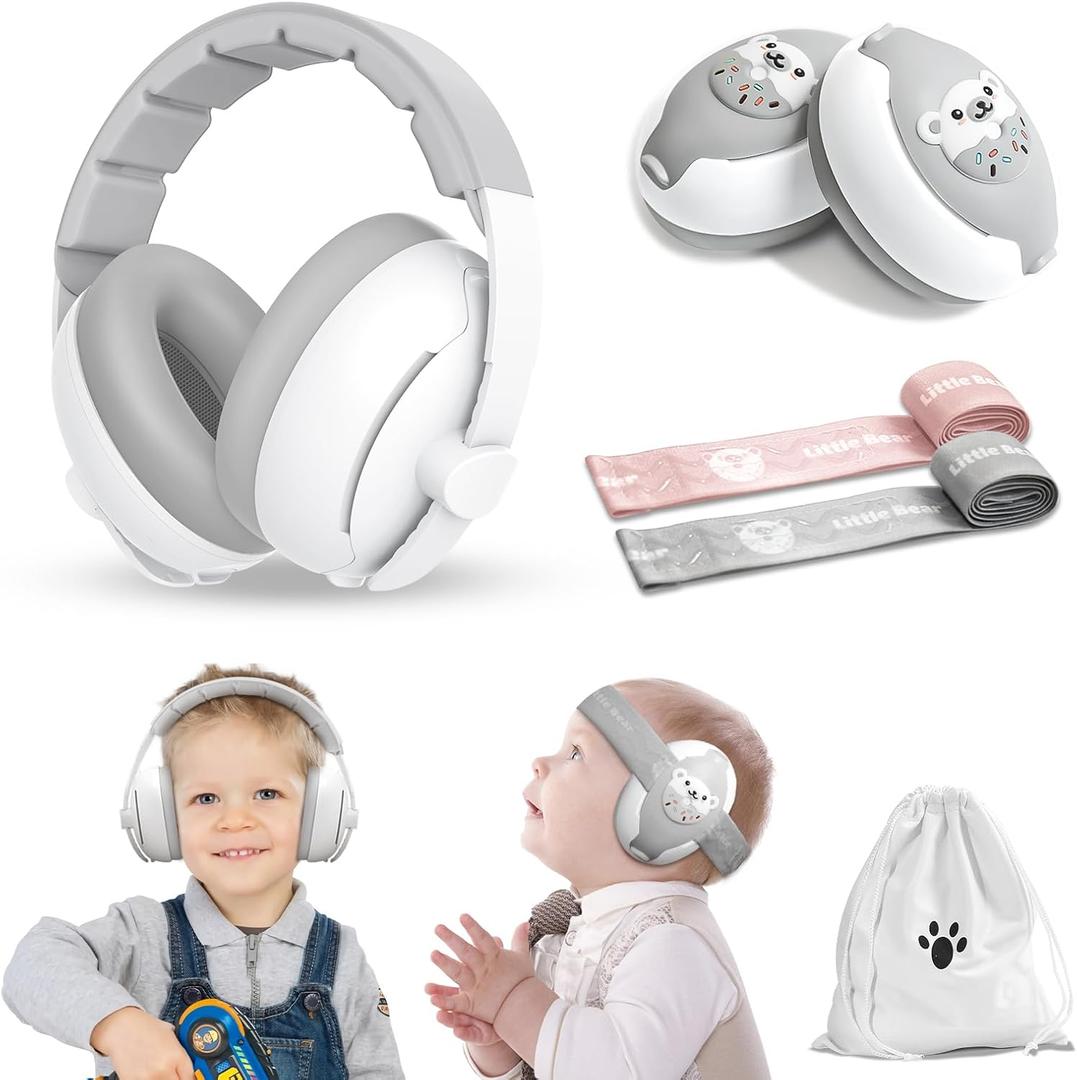 Baby Ear Muffs, 2-in-1 Baby Noise Canceling Headphone, Hearing Protection for Babies 0-48 Months, Adjustable Headband (White)