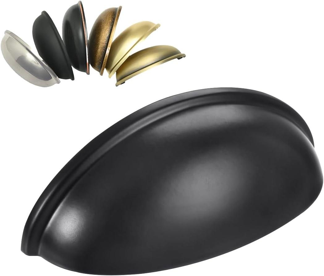 HOMOTEK 15 Pack Drawer Bin Cup Pulls Dresser Pulls for Cabinets Matte Black - 3 Inch Hole Centers Furniture Handles, Kitchen Cabinet Hardware