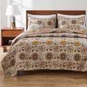 Greenland Home Andorra 100% Cotton Reversible Suzani Quilt Set, Full/Queen (3 Piece)