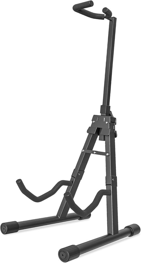 GLEAM Adjustable Folding Guitar Stand, A-shape with Neck Holder, Fully Assembled - For School Music Program, Concerts & Multiple Users, Black, Fit Guitar Bass Ukulele and Banjo