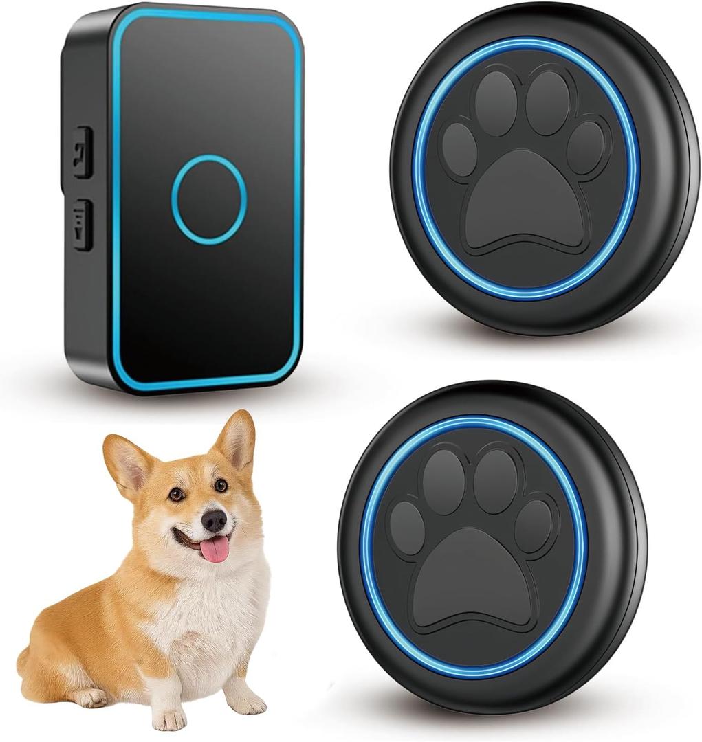Dog Door Bell for Potty Training, Smart Wireless Doggie Doorbell to Go Outside, 1000 Feet Long Range with IP65 Waterproof Super-Light Touch Button, 60 Melodies & Adjustable Volume (2 Button)