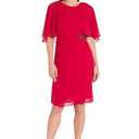 R&M Richards Women's Elegant Chiffon Dress W/Capelet Sleeves & Side Waist Accent | Formal Knee-Length Cocktail Party Style Red 10