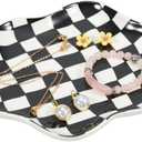 Koythin Jewelry Tray, Ceramic Jewelry Dish Trinket Tray Organizer, Checkered Pattern Aesthetic Decorative for Kitchen, Bathroom (Black and White Checkerboard)