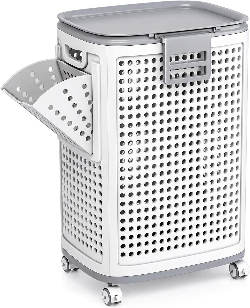 Laundry Hamper with Wheels, Plastic Laundry Basket, 18.5 Gallons, Large