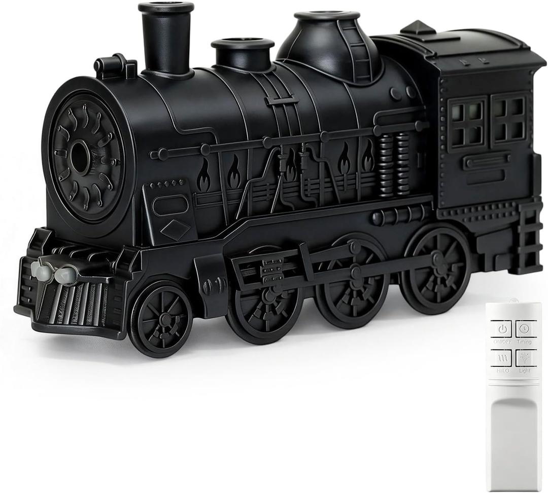 Train Diffuser 300ML Essential Oil Diffuser Cool Mist Humidifier Aroma Diffuser,2 Color Light 2 Mist Modes,3-in-1 Vintage Steam Train Diffuser Humidifier with Remote Control,Home Decor & Gift (Black)