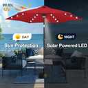 FLAME&SHADE 10ft Solar Outdoor Umbrella - 24 LED Lighted Patio Umbrella with Centre Surround Light, Table Umbrellas with Tilt & Crank for Pool, Porch, Garden, Deck, Backyard UV Protection (Red)
