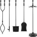 5 Pieces Fireplace Tool Sets, 31 Inch Wood Stove Hearth Accessories Sets, Rustic Fire Pit Set Includes Shovel, Brush, Tongs, Poker, Grabber, Black