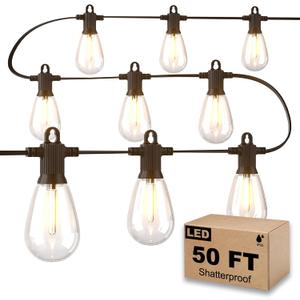 50FT LED Outdoor String Lights with 15 Shatterproof Edison Bulbs, 2700K Commercial Grade IP65 Waterproof Patio Lights, Heavy Duty Outside Hanging Lights for Backyard, Balcony, Garden, Porch