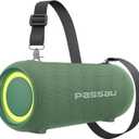 Passau Portable Bluetooth Speakers 40W Peak Loud Stereo Sound, Passive Radiators-Deep Bass, All Day Playtime, Adjustable Strap, BT5.3, IPX5 Wireless Speaker RGB Lights for Indoor Outdoor-Green