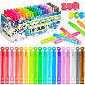 Bakatatoyz 108 Pack 18 Colors Mini Bubble Wand Bulk Assortment, Kid Party Favors Toy for Carnival Prizes, Goody Bag Stuffers, Themed Birthday, Halloween Treat or Trick Gift for Boys Girls Child