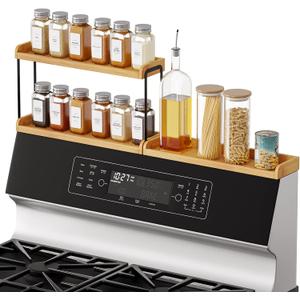 SpaceAid 30" Wide Kitchen Shelf Organizer for Stove, Magnetic Bamboo Spices Shelf for Home Stove Kitchen Storage Organization (Fit for Flat Top Only, 2-Tier)