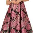 Adrianna Papell Women's Boat Neck Midi Dress (14, Black/Pink Multi)