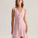 RIHOAS Womens Sleeveless Dress Elegant Mesh Ruffles Sexy V Neck Bodycon Mini Dress Party Fitted Cocktail Mini Dresses (Pink, XS)