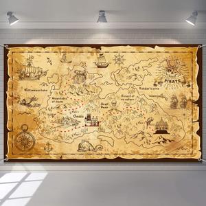 Blulu Pirate Theme Background Jewelry Map Banner Photography Background School Party Carnival Birthday for Great Party Decoration