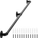 Handrail for Indoor Stairs - 8 Feet Wall Mount Industrial Iron Pipe - Metal Railing Non-Slip Grab Bar - Stairs Porch Deck Hand Rail Matte Black