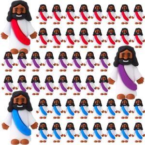 Bememo 50 Pcs Mini Black Jesus Black Jesus Figurine Religious Gifts Little Figures to Hide and Seek Religious Easter Party Favors(Red, Purple, Blue)