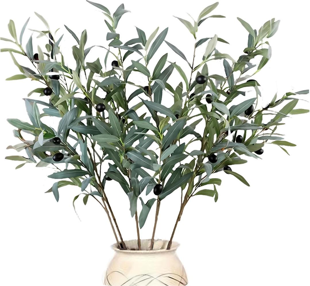 8 Pcs 26.8 Inch Artificial Olive Leaves Long Stems Fake Eucalyptus Plant Branches for DIY Floral Crafts Arrangement Vase Bouquets Wedding Greenery Decor