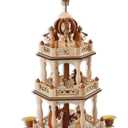 17 Inch Wooden Christmas Pyramid with 6 Candle Holders - Nativity Set for Christmas Tree - Holiday Decoration Carousel