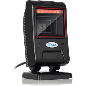 OBZ 1D 2D Desktop Barcode Scanner, QR Barcode Reader USB Handsfree Wired Scanner with Adjustable Scan Head, Automatic Barcode Reader for Android Windows Computer POS Stores Payment (2D QR Code Scanner)