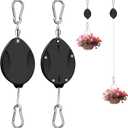 2 Pack 2024 Upgraded Heavy Duty Retractable Plant HangerPlant Pulleys for Hanging Plants,Easy to Raise and Lower,Auto Lock,Adjustable Hook for Garden Baskets Pots,Birds Feeder,Black (2 Pcs Black)