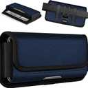 ykooe Rugged Nylon Holster Compatible with iPhone 17 16 15 14 13 12 & Pro Models, Galaxy S25, S24, S23, S22,S21 Cell Phone Belt Holder for Men, Blue - L
