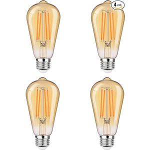 HWH ST58 Dimmable Light Bulb Pack of 4, 6W LED Edison Bulb Equivalent 60W, 600LM 3000K Warm White Light, Amber Glass, CRI 80+, H-ST58-LED-6W-A