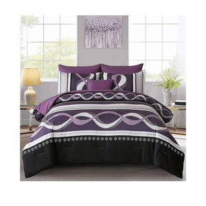 Anibedding Boho Comforter Set,8 Pieces Bed in a Bag Patchwork Striped Comforter Set,Purple Bed Set King Size,Soft Microfiber Boho Bedding Set for All Season