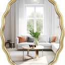 Oval Bathroom Mirror 20"x30" Wavy Wall Mirror Decorative Scalloped Edge Vanity Mirror for Bathroom,Living Room, Bedroom, or Entryway – Vintage Sunburst Design with Beveled Detailing (Gold)