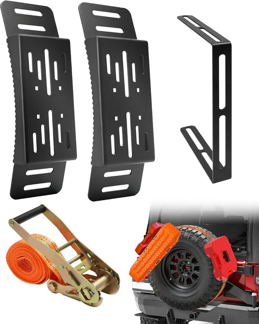 2 Pcs Universal Quick Release Spare Tire Mount, with Ratchet Strap and Vehicle Traction Boads Bracket, Steel, Fit for 30”-40” Diameter Tires