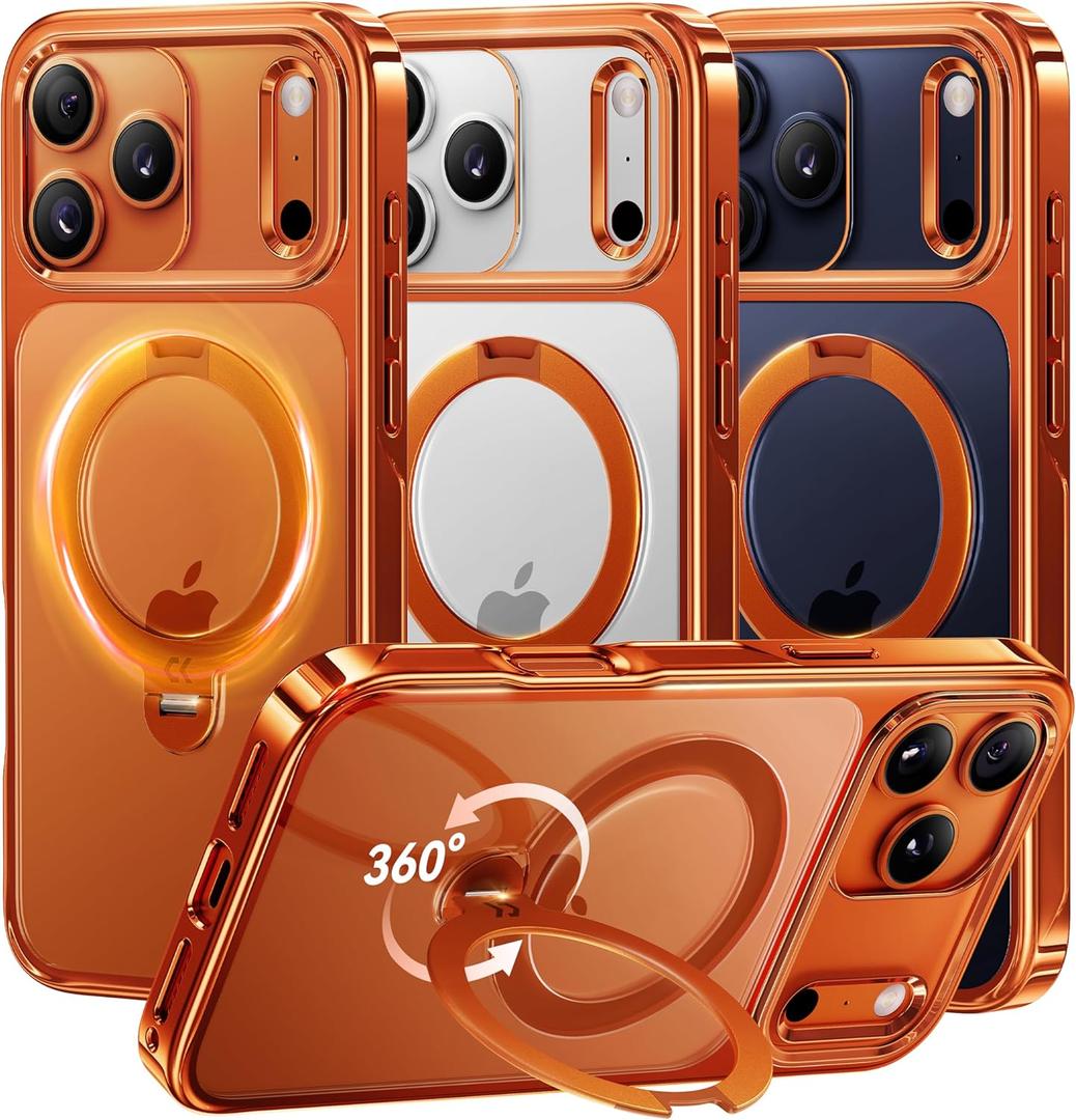 CASEKOO Cosmic Orange Glossy for iPhone 17 Pro Max Case [360 Spin Magnetic Stand][Fit for MagSafe][17FT Military Protection] Slim Hand-Polished Frame Titanium Alloy Sturdy Stand 6.9", Cosmic Orange
