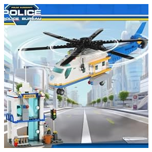City Helicopter Building Block Toys, Compatible with Lego City Police Airplane, with Airport Terminal,Fun Plane Gifts for Kids Boys Girls Age 8-14