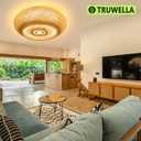 23.6 in Bamboo Woven Rattan-Style Ceiling Light, Boho Ceiling Light Fixture with Remote, LED Dimmable Ceiling Light, Boho Light Fixture for Bedroom Living Room Dining Room Light