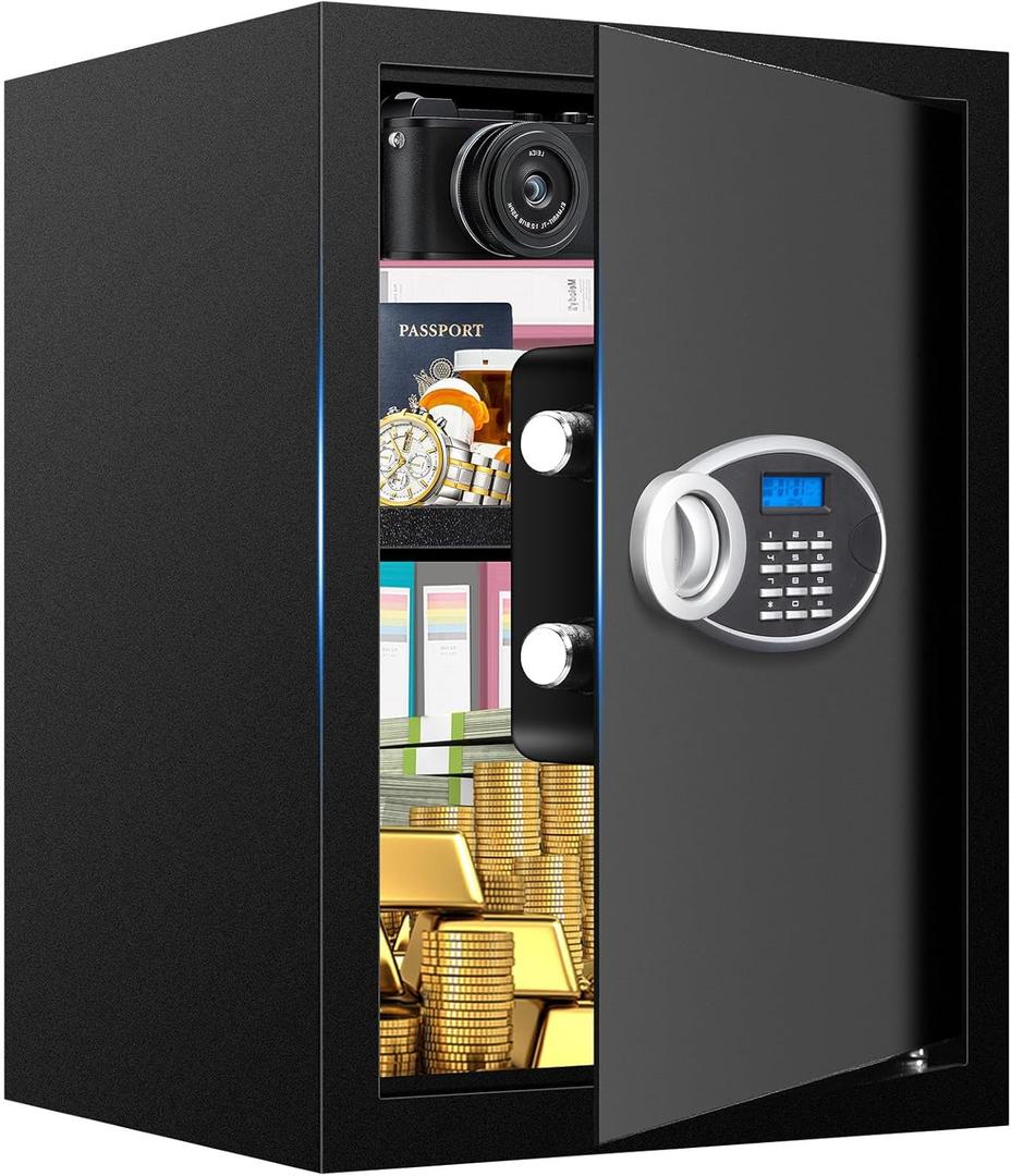 3.0 Cubic Feet Home Safe Fireproof Waterproof, Digital Home Security Safe Box with Programmable Keypad and Spare Keys, Document Safe for Money Firearms Medicine Valuables
