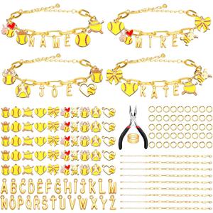 Kigeli 394 Pcs Softball Baseball Charms Bracelets Making Kit Sports Bracelets for Women DIY Name Football Soccer Jewelry Craft Adjustable Gold Letter Charm for Sport Team Gift