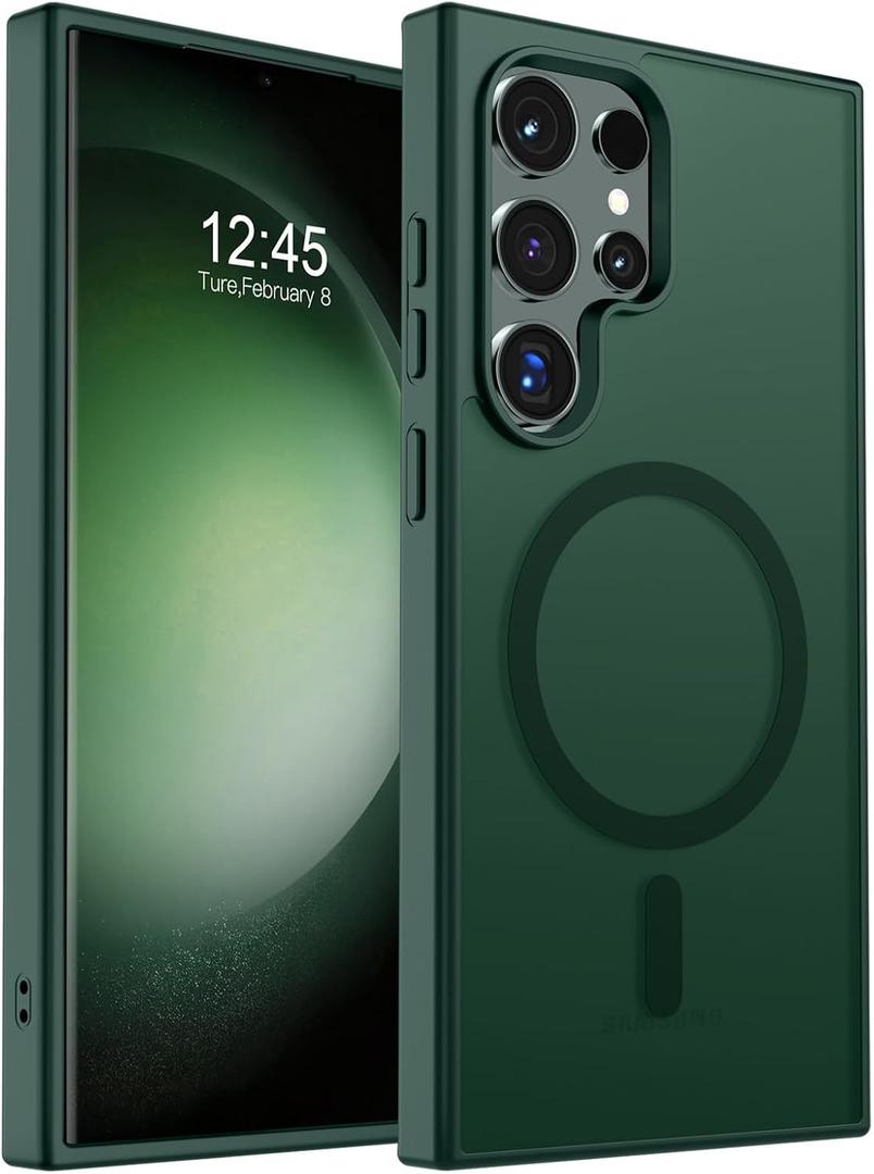 SUPFINE Magnetic for Samsung Galaxy S23 Ultra Case (Compatible with MagSafe)(Military Grade Drop Protection) Slim Translucent Shockproof Phone Case,Forest Green