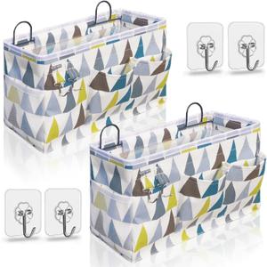 Kanrichu 2pcs Large Wall Hanging Organizer Bag, Linen Fabric Door Hanging Storage Baskets with Pockets, Waterproof Bin for Kitchen, Bedroom, Office, RV Camper (Colors)