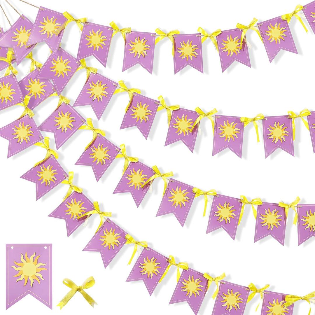 TaoBary Purple Sun Flag Banner Purple Sun Hanging Bunting Banner Flag String Bunting Garland for Wedding Lavender Photo Props Birthday Party Decoration(Fishtail)