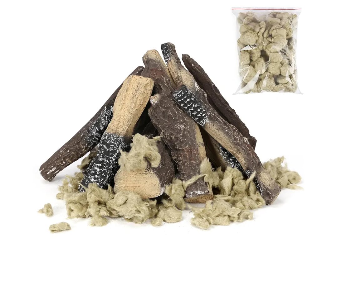 QuliMetal 10PCS Gas Fireplace Logs Set with 6 Oz Glowing Embers – for Indoor/Outdoor Gas, Propane, Electric, Vented, and Fire Pits – Realistic Fake Logs for Fire Pit, Fireplaces and Inserts
