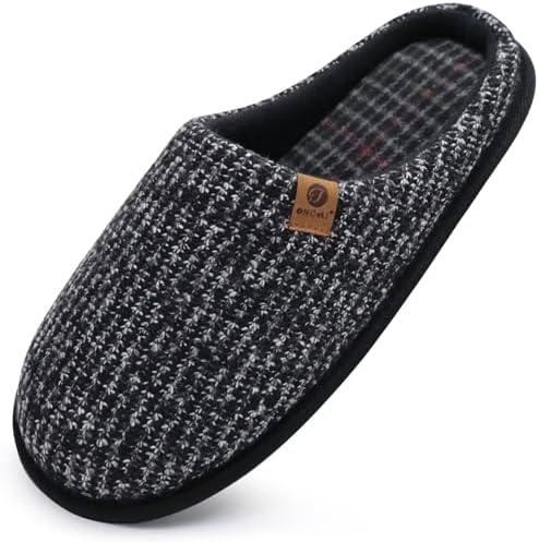 ONCAI Men's House Slippers Memory Foam Slip-On Warm Cozy Scuff Home Bedroom Shoes with Indoor/Outdoor Rubber Soles US Size 11