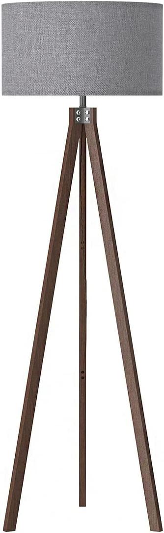 LEPOWER Wood Tripod Floor Lamp, Mid Century Standing Lamp, Modern Design Reading Floor Lamp for Living Room, Bedroom and Office, Flaxen Lamp Shade with E26 Lamp BaseDark Brown (Dark Brown Tripod Holder)