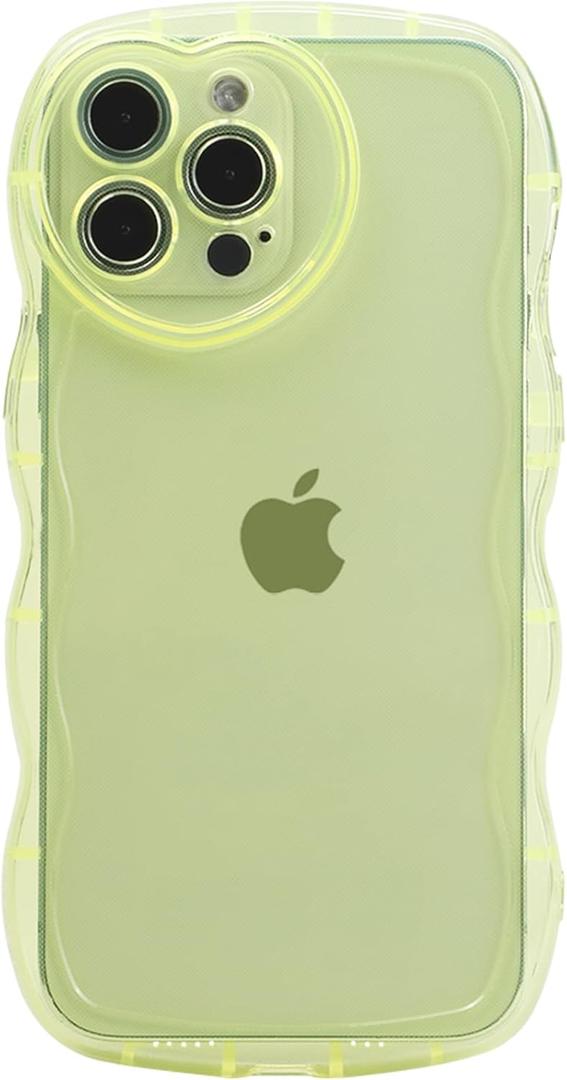Anuck for iPhone 14 Pro Case Wave, Curly Frame Design for Women Girls, Cute Love Heart Camera Aesthetic Phone Case Soft Flexible TPU Shockproof Full-Body Protective Cover, Clear Yellow