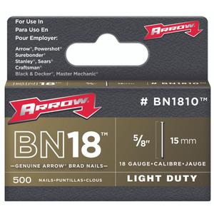 Arrow Fastener BN1810CS Brad Nails - 18 Gauge, 5/8 in, Brown, 1000 Count, for Trim & Molding