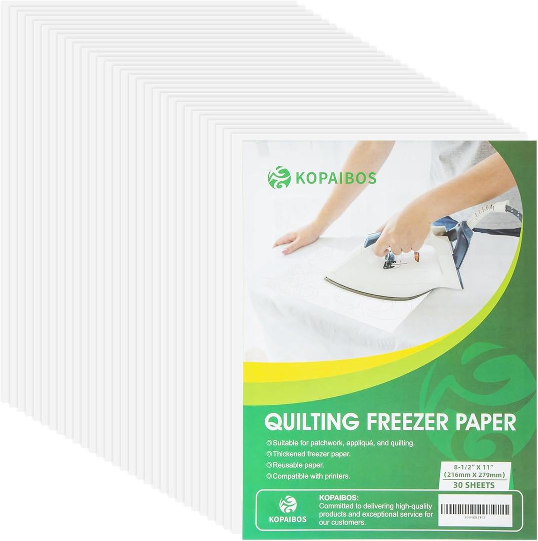 KOPAIBOS Freezer Paper Sheets for Quilting & Crafts - 8.5x11 Inches, 30 Sheets - Heavy Duty, Laser & Inkjet Printable Wax Paper for Quilters, Applique & Sewing Projects