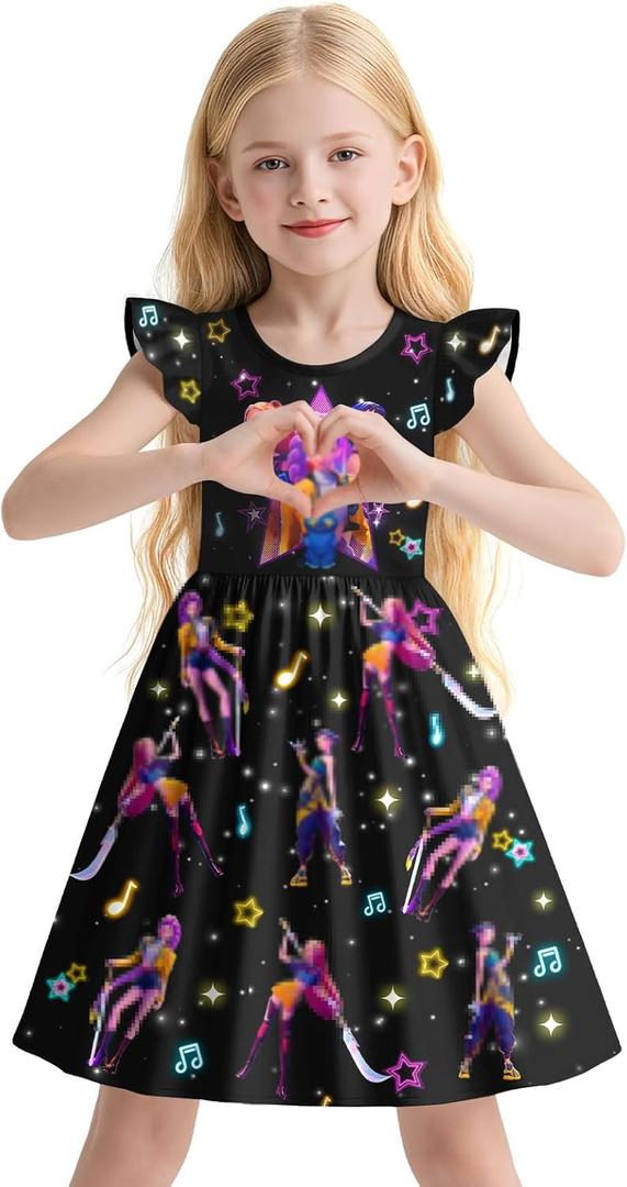 Girls Pop Singer Daily Dress School Outfits for 3-10 Years (7-8 Years, Black)